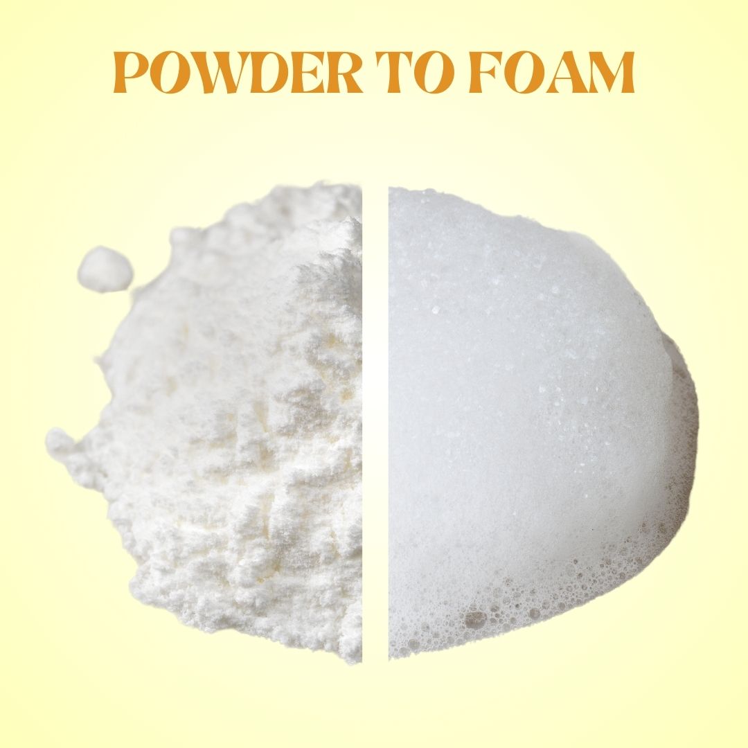 "Powder-to-foam vegan shampoo for thinning hair with bergamot and ginger to reduce hair fall and boost volume"